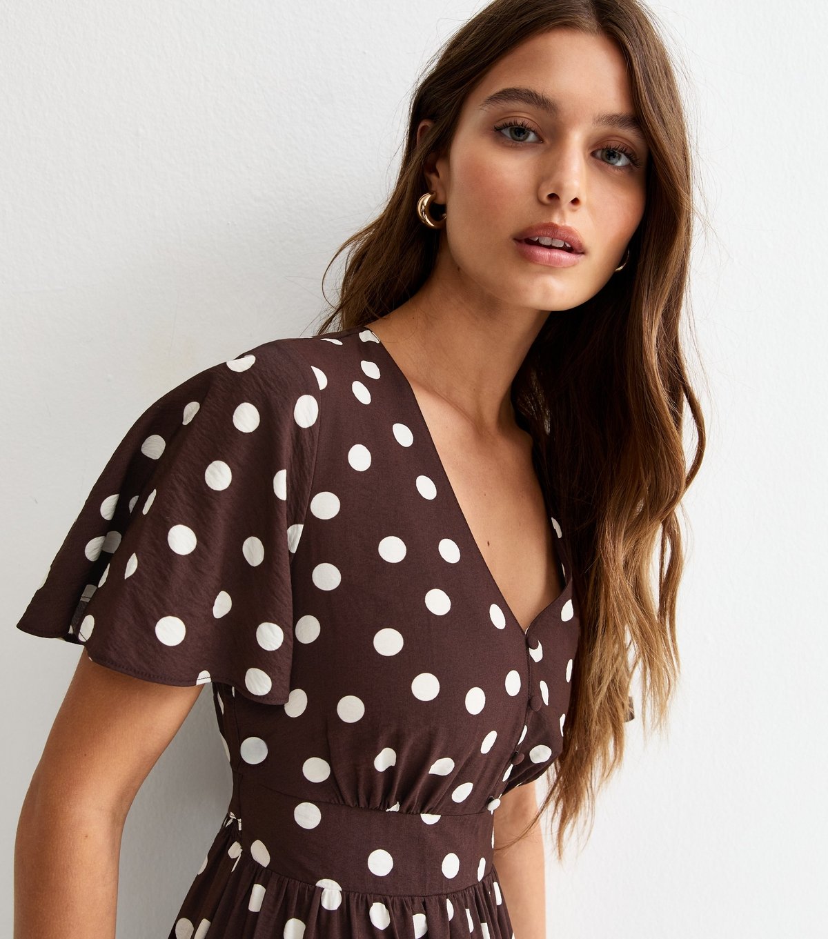 New Look Women's Brown Polka Dot Flutter Sleeve Midi Dress New Look - 2