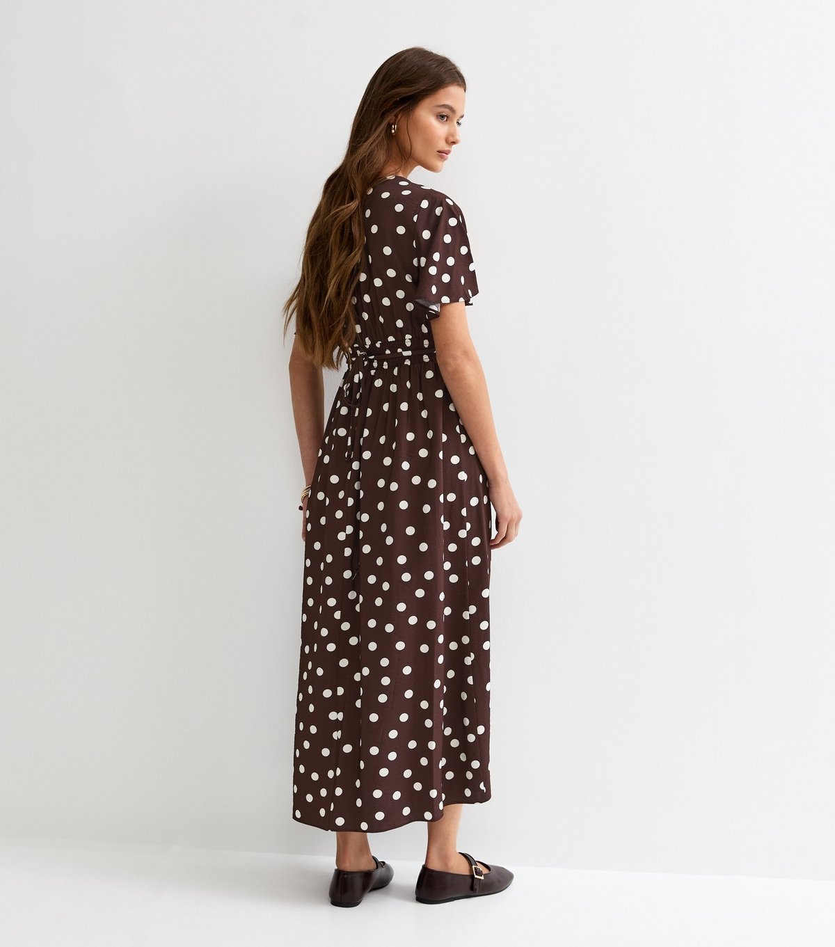 New Look Women's Brown Polka Dot Flutter Sleeve Midi Dress New Look - 4
