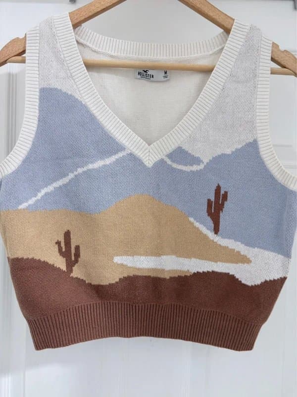 Hollister Women’s Hollister Landscape Knit Sweater Vest Tank Top Waistcoat size 12