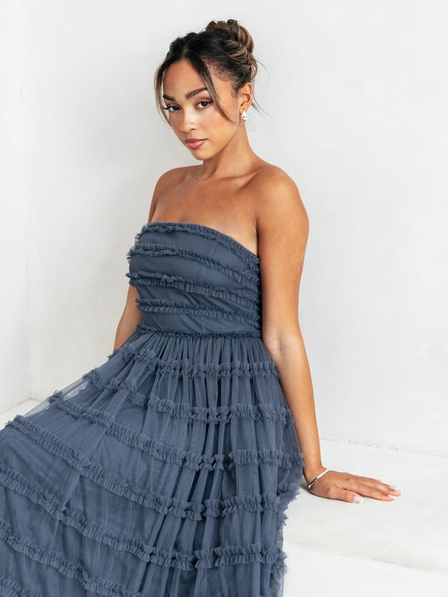 Anaya with Love Anaya with Love Women's Bandeau Ruffle Midi Dress in Blue - 2