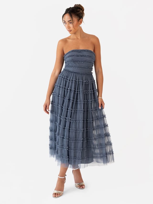 Anaya with Love Anaya with Love Women's Bandeau Ruffle Midi Dress in Blue - 3