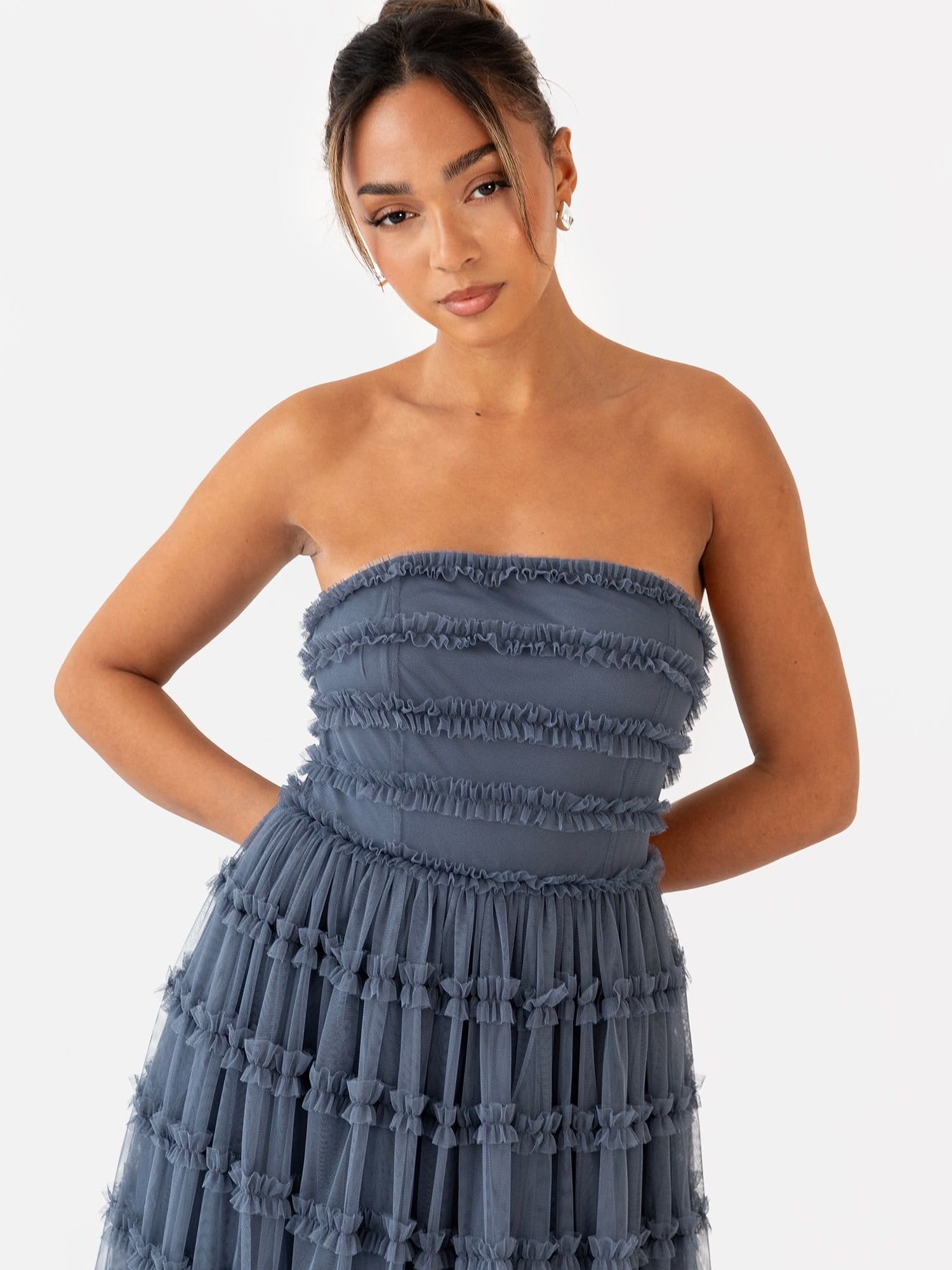 Anaya with Love Anaya with Love Women's Bandeau Ruffle Midi Dress in Blue - 4