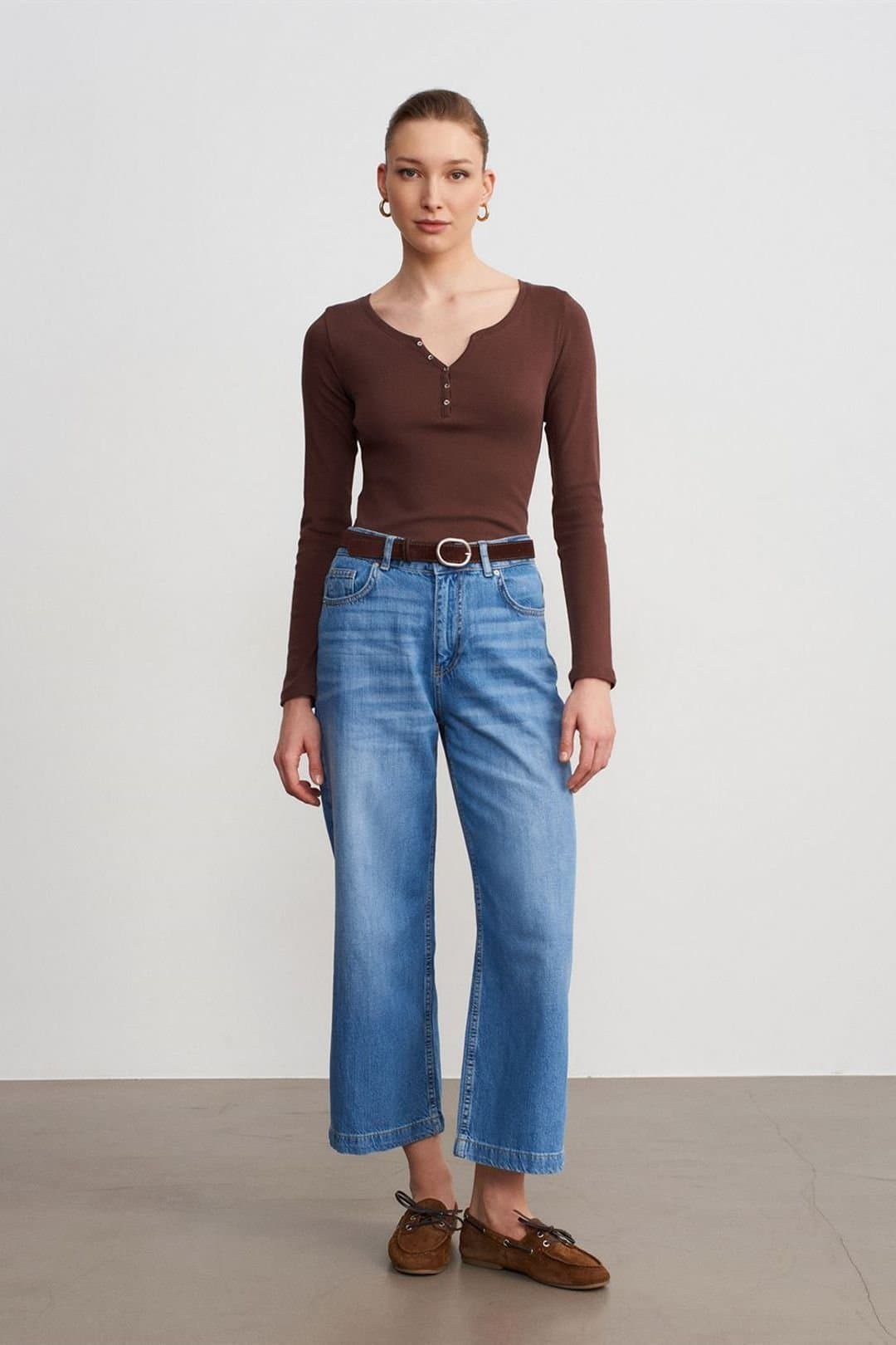 Dilvin Dilvin Women's High-Waist Wide-Leg Jeans In Mid Blue
