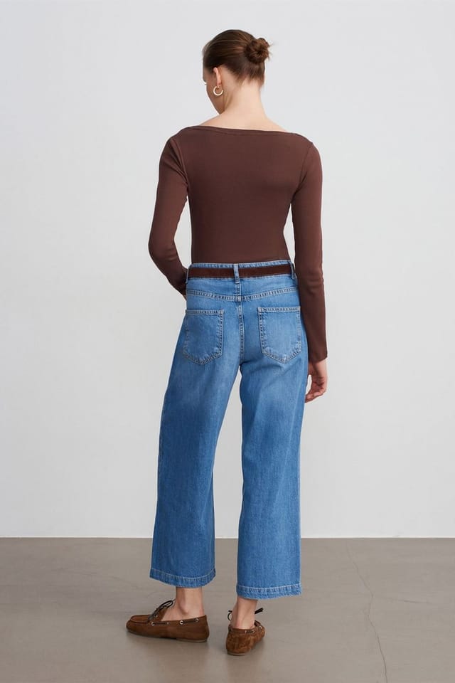 Dilvin Dilvin Women's High-Waist Wide-Leg Jeans in Mid Blue - 2