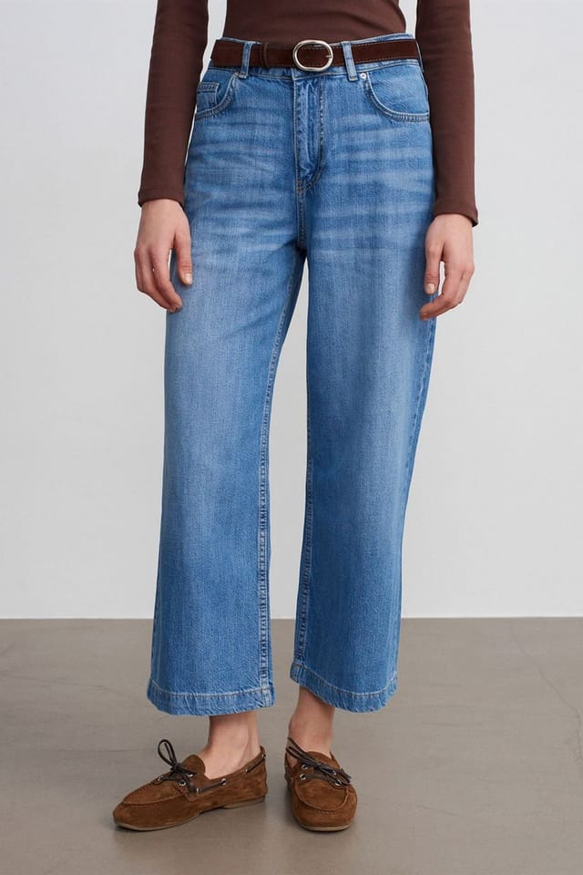 Dilvin Dilvin Women's High-Waist Wide-Leg Jeans in Mid Blue - 3