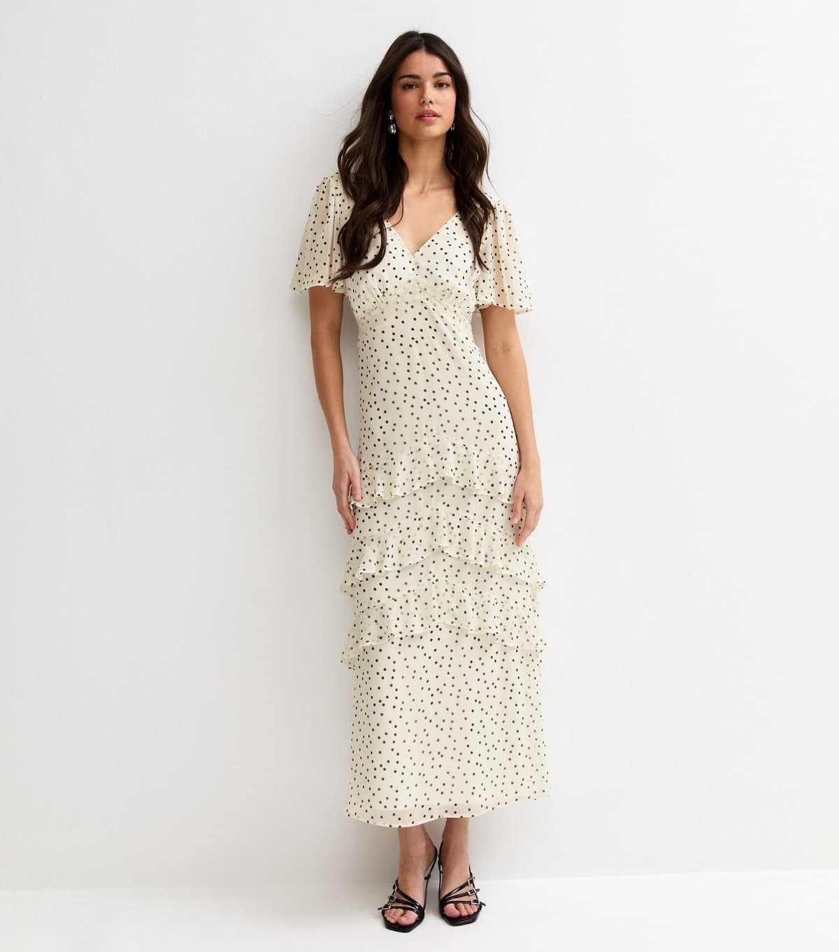 New Look Women's Cream Polka Dot Chiffon Tiered Maxi Dress New Look