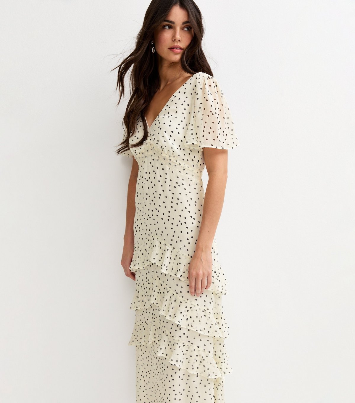 New Look Women's Cream Polka Dot Chiffon Tiered Maxi Dress New Look - 2
