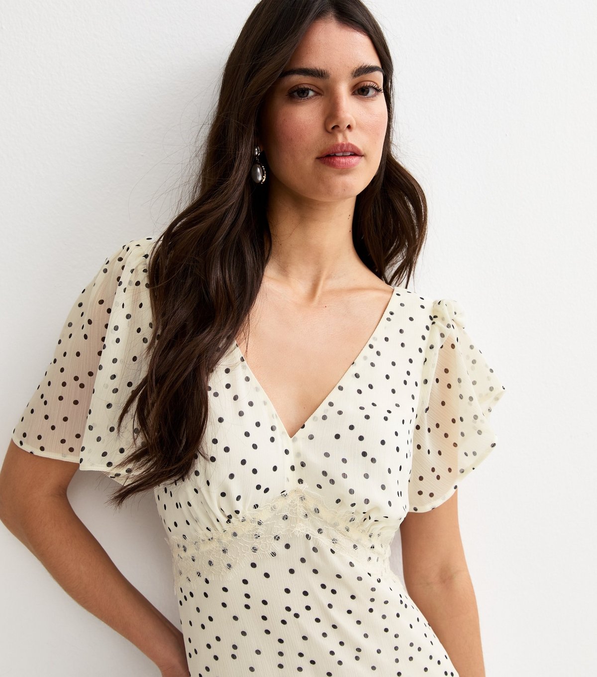 New Look Women's Cream Polka Dot Chiffon Tiered Maxi Dress New Look - 3