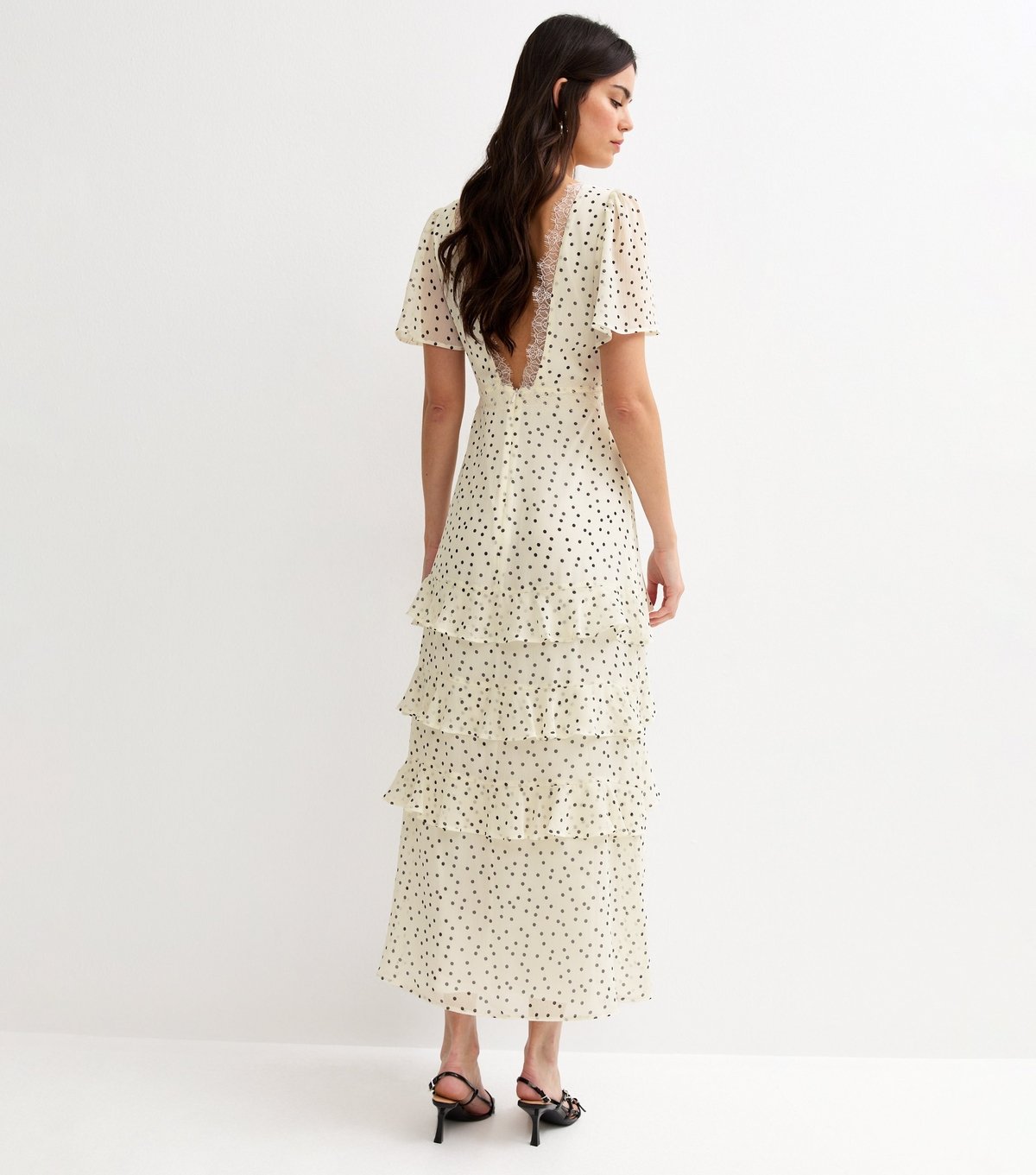 New Look Women's Cream Polka Dot Chiffon Tiered Maxi Dress New Look - 4