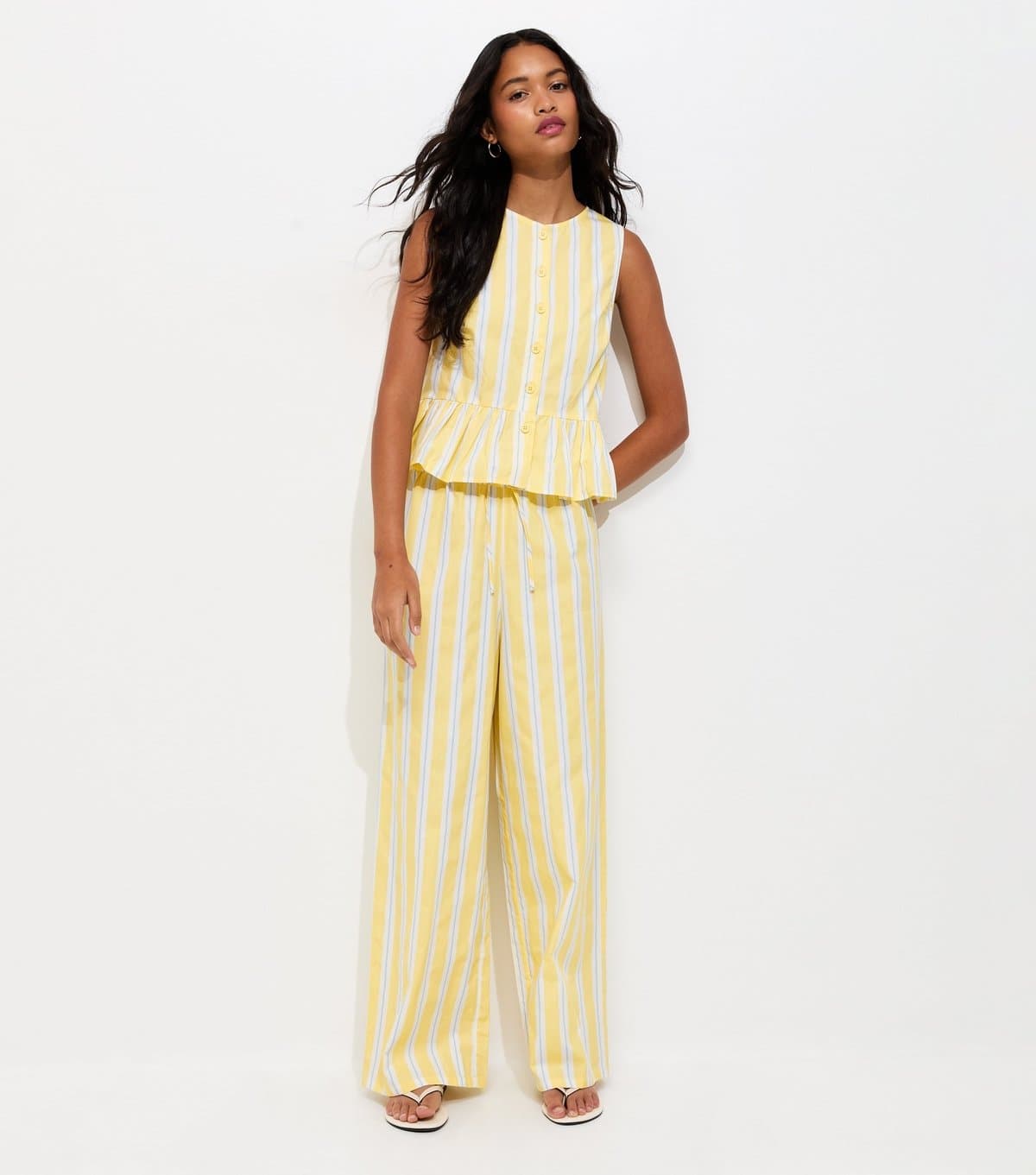 New Look Women's Yellow Striped Poplin Wide Leg Trousers New Look