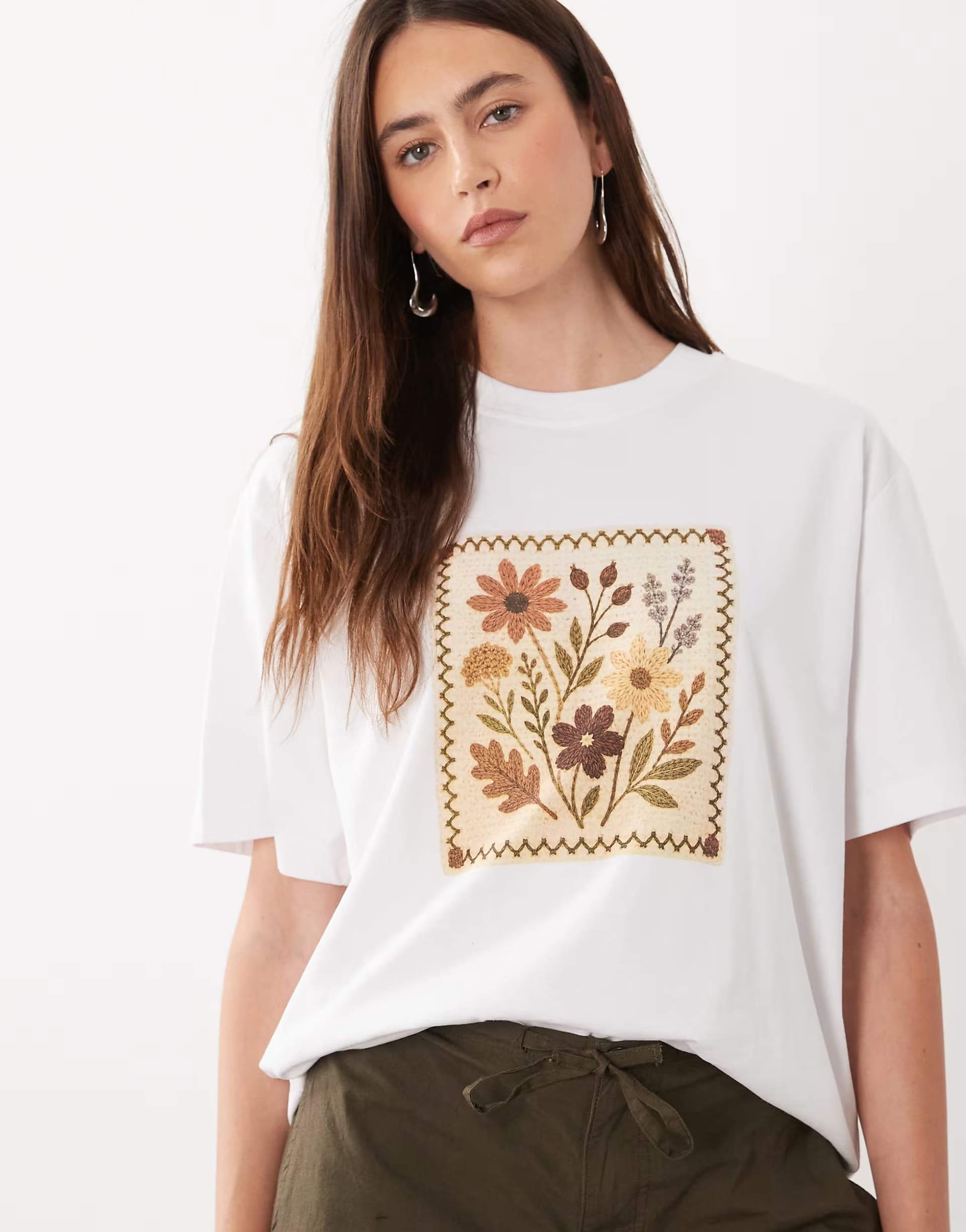 ASOS ASOS DESIGN oversized flower crochet graphic t-shirt in white
