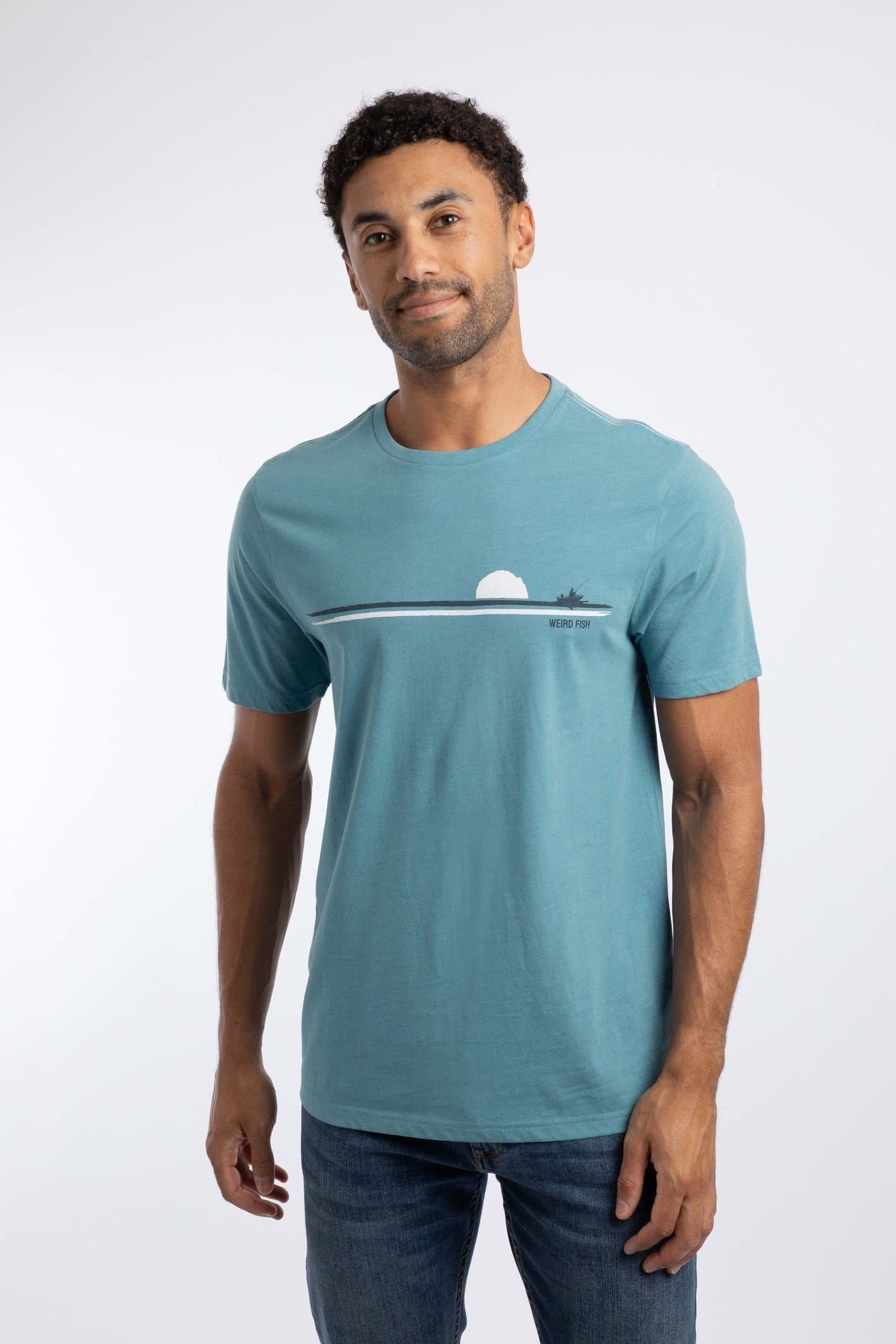 Weird Fish Weird Fish Men's Fishing Front Print Graphic T-Shirt in Light Blue