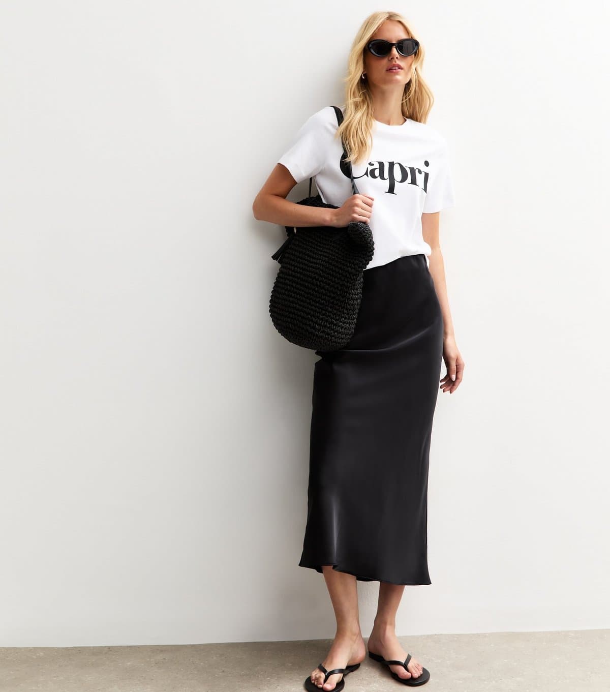 New Look Women's Tall Black Satin Midi Skirt New Look