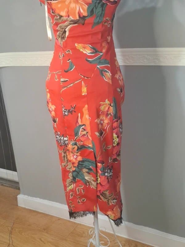 Karen Millen Karen Millen Halter Neck Burnt Orange Floral Midi Dress UK 8 Brand New No Tags