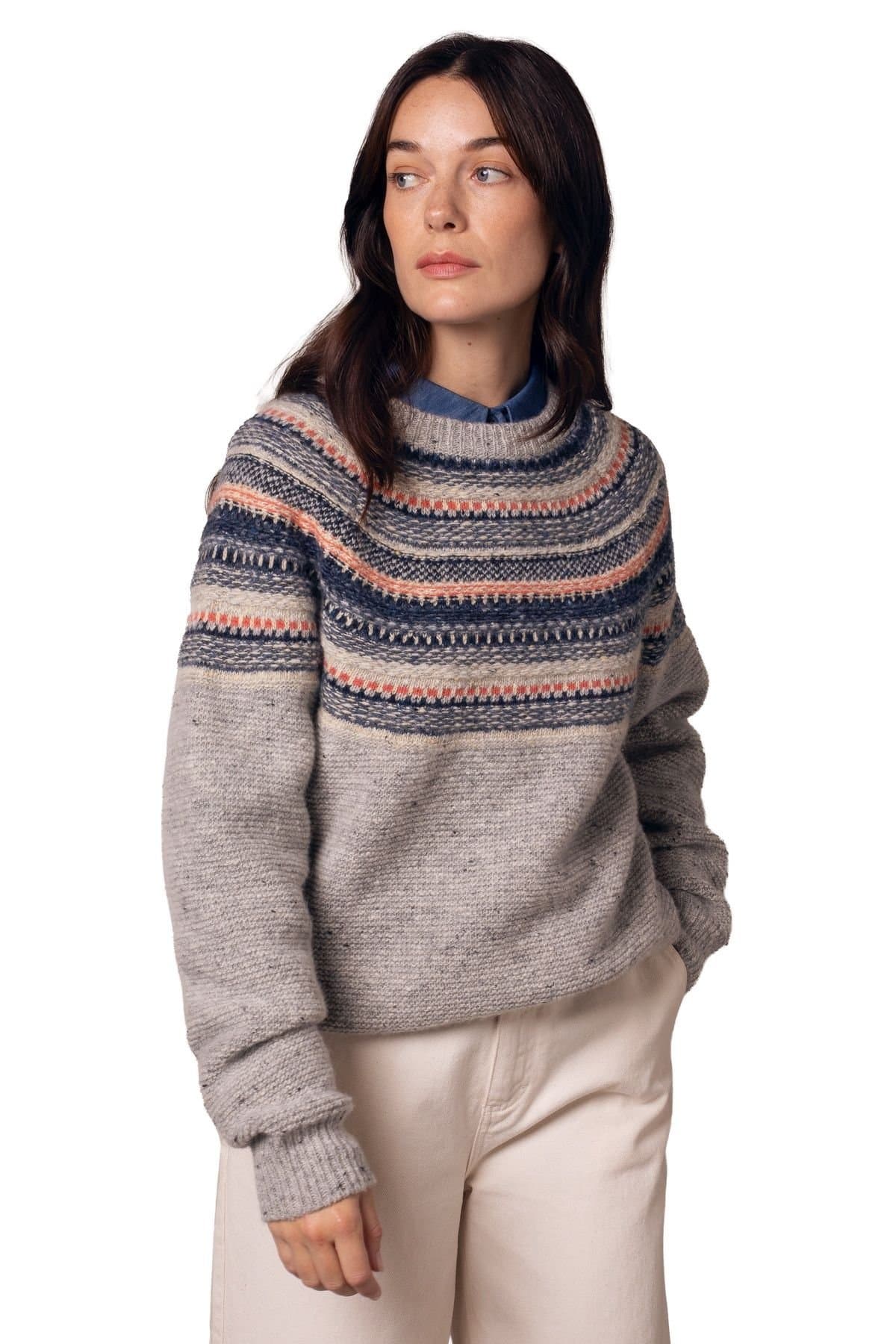 Celtic & Co Celtic & Co Grey Stripe Yoke Sweater