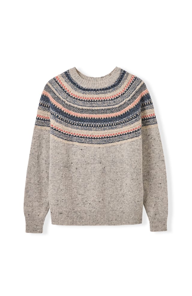Celtic & Co Celtic & Co Women's Stitchy Stripe Yoke Sweater in Grey - 2