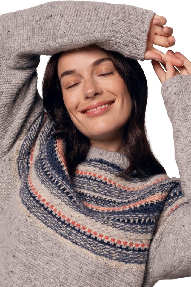 Celtic & Co Celtic & Co Women's Stitchy Stripe Yoke Sweater in Grey - 3