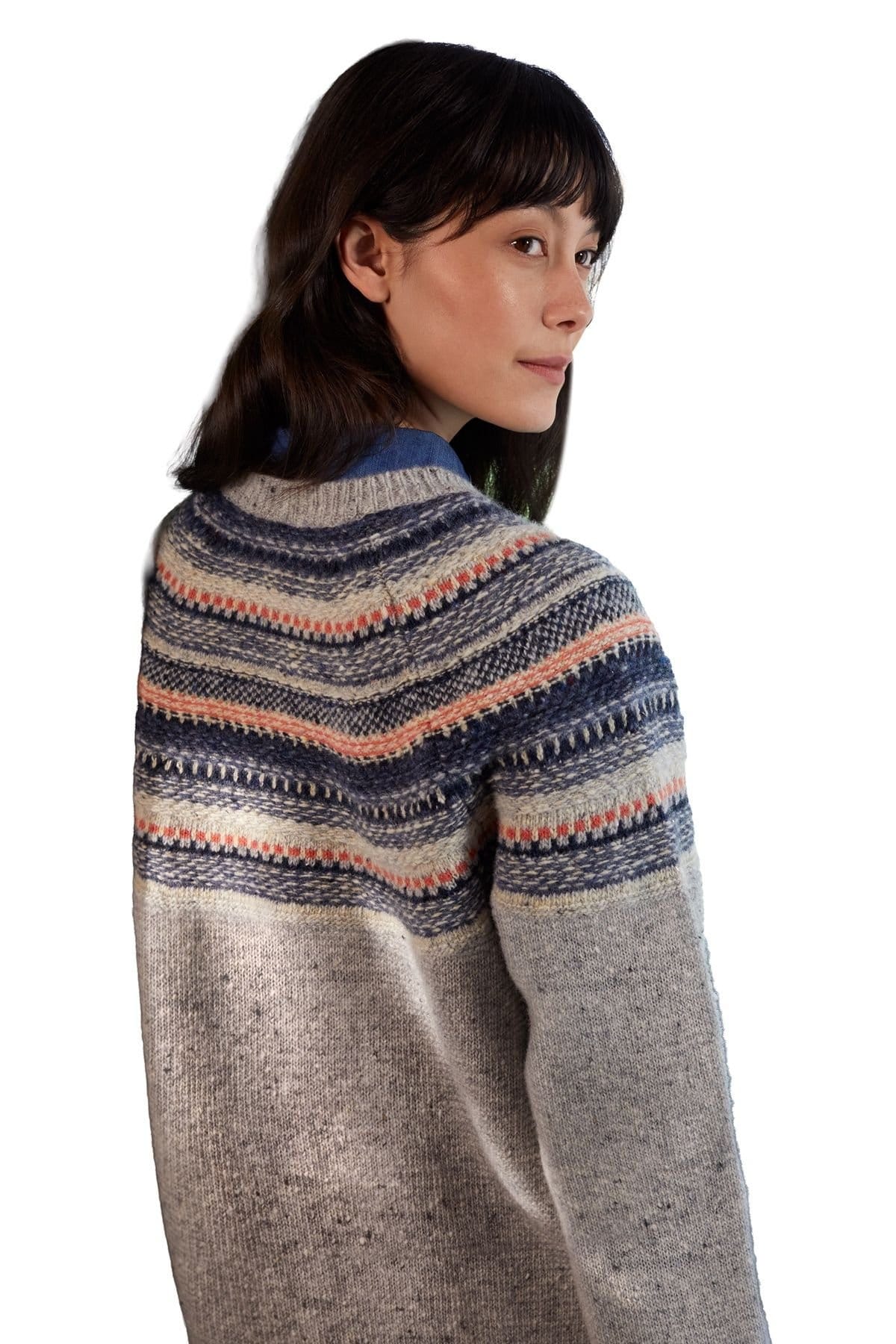 Celtic & Co Celtic & Co Women's Stitchy Stripe Yoke Sweater in Grey - 4