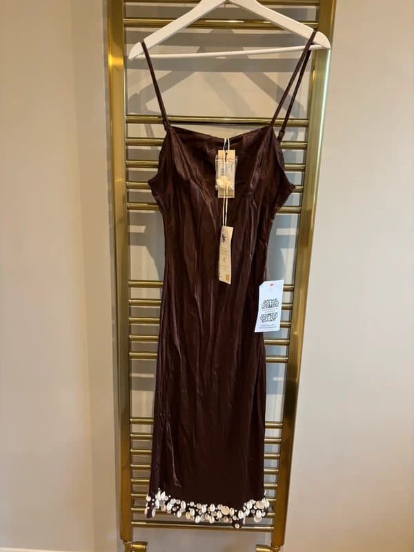 Never Fully Dressed Never Fully Dressed Brown Satin Style Shell Dress Straply size 14 New