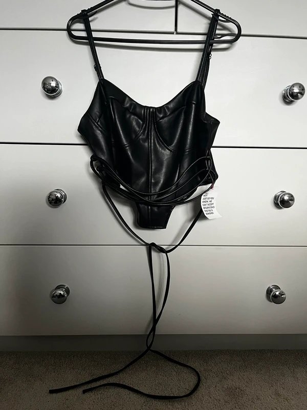 ASOS ASOS Luxe black leather look corset cami crop top. - 1