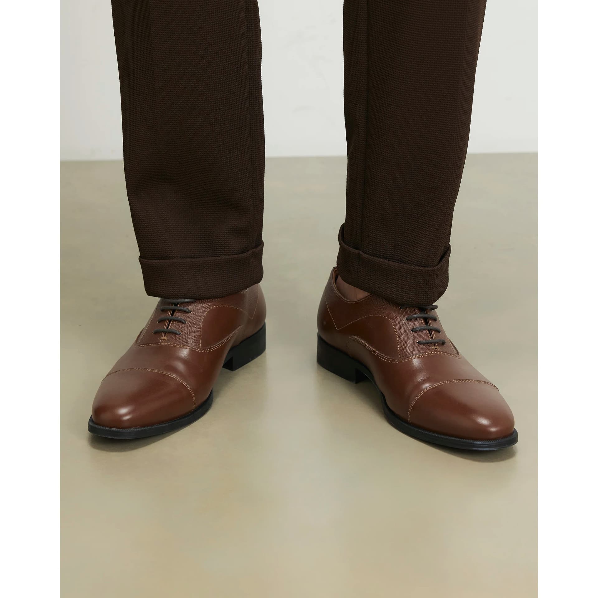 River Island Mens River Island Brown Wide Fit Faux Leather Lace Up Shoes