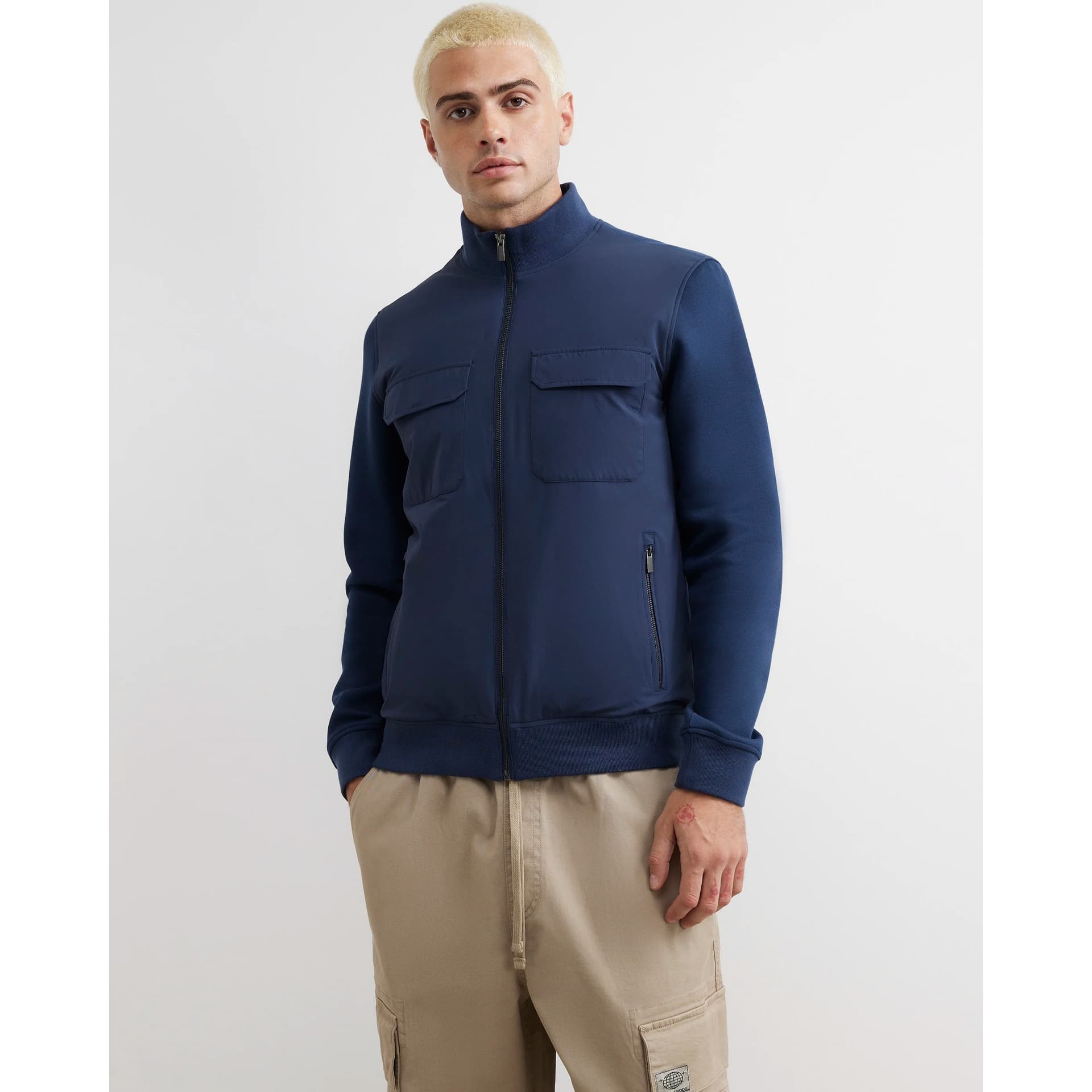River Island Mens River Island Navy Funnel Neck Hybrid Jacket