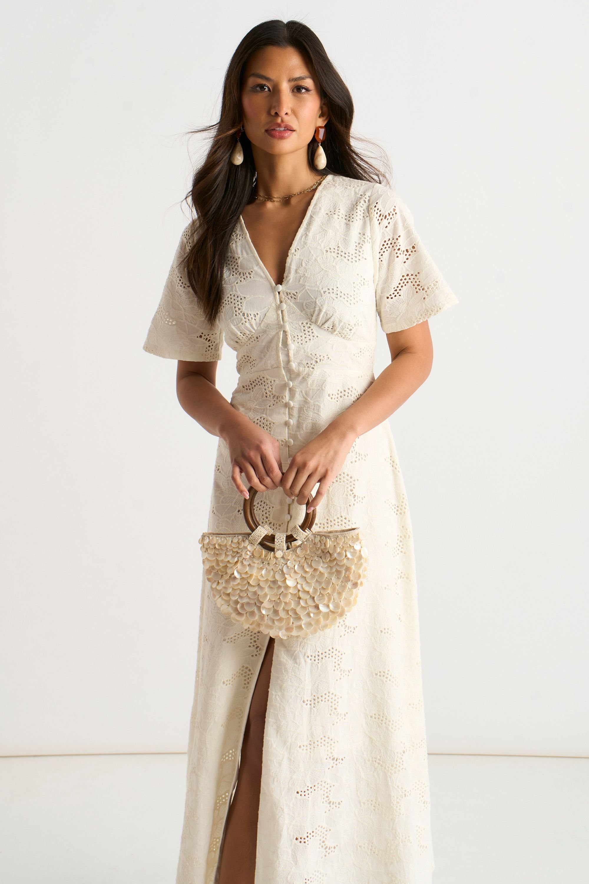 Gini London Gini London Women's White Lace Button Through Midi Dress - 2