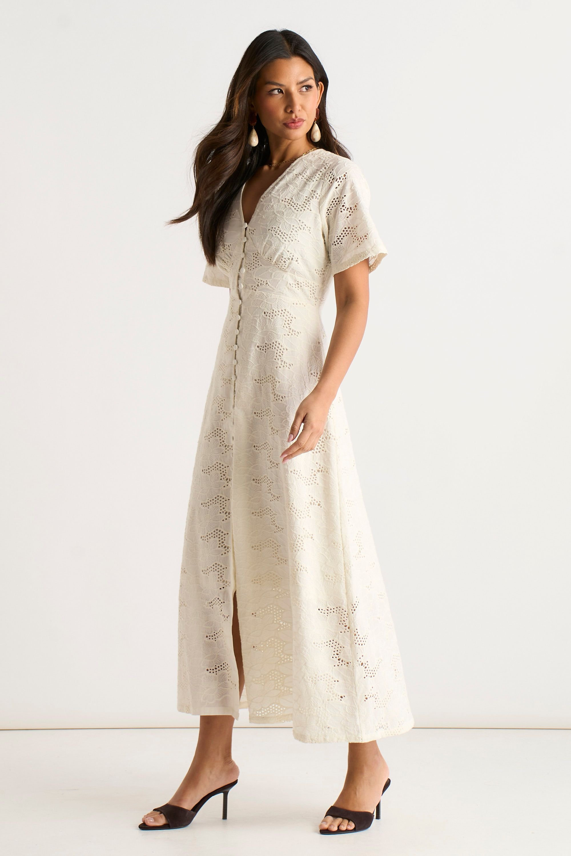 Gini London Gini London Women's White Lace Button Through Midi Dress - 3