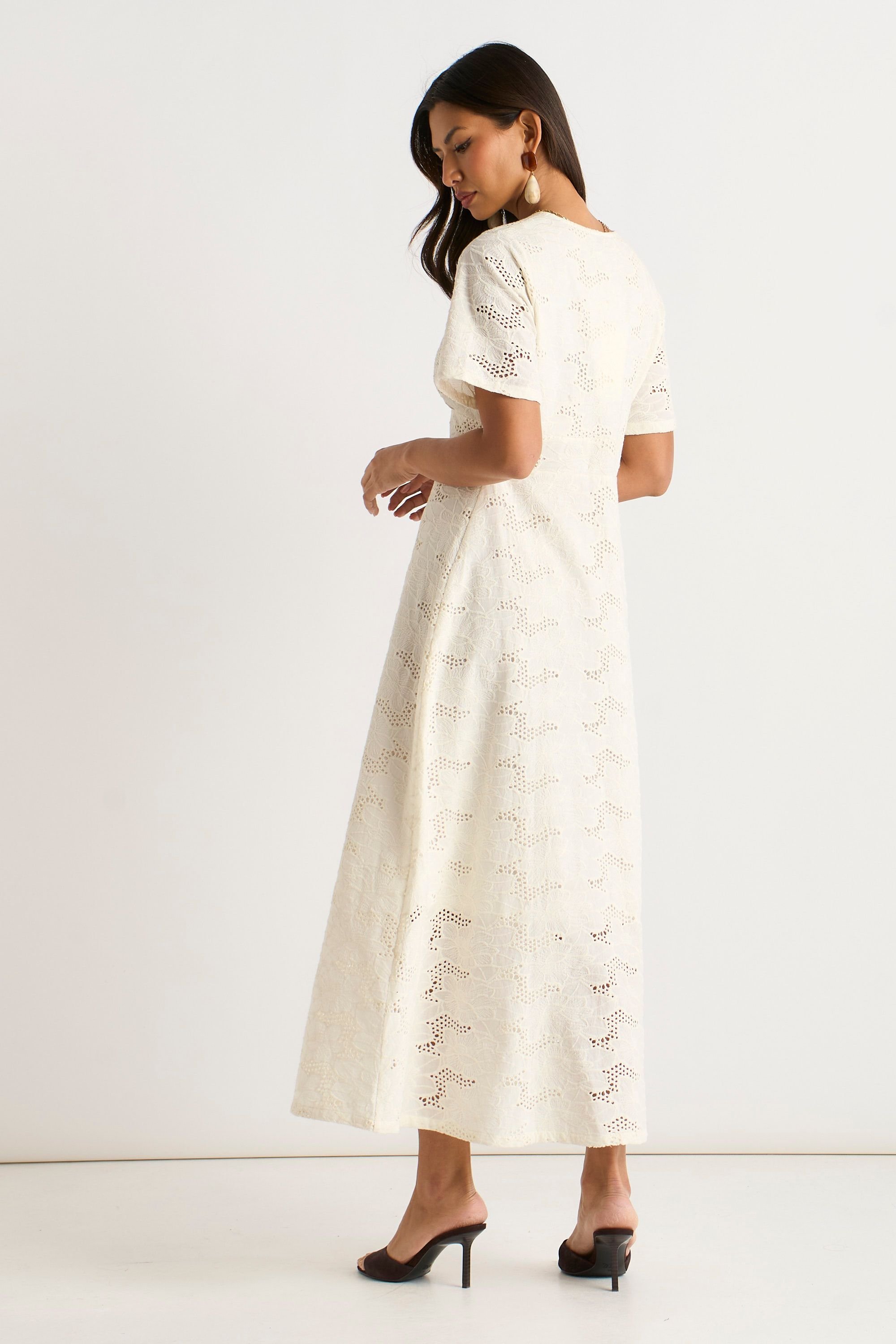 Gini London Gini London Women's White Lace Button Through Midi Dress - 4