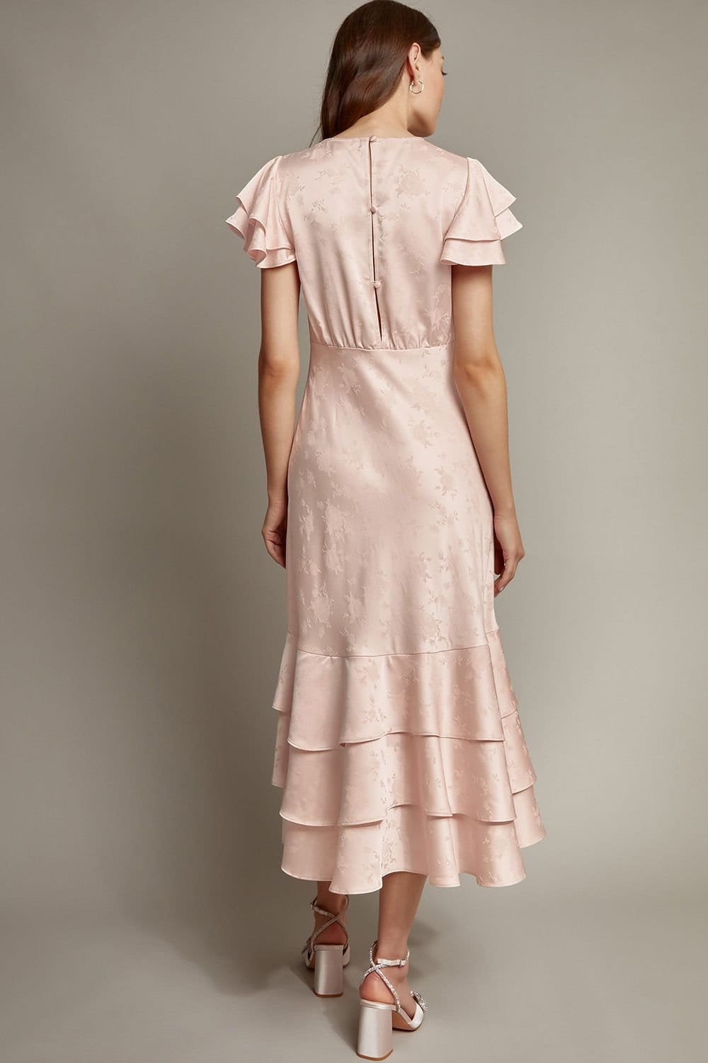 Monsoon Monsoon Women's Ester Satin Ruffle Midi Dress Red in Pink - 4