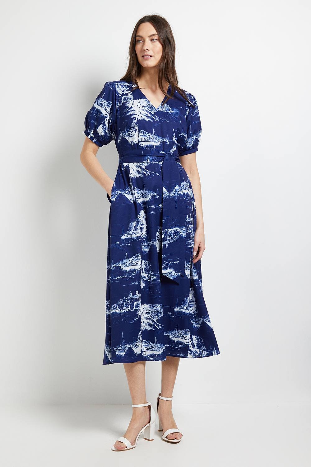 Principles Principles Women's Printed Puff Sleeve Midi Dress in Blue - 2