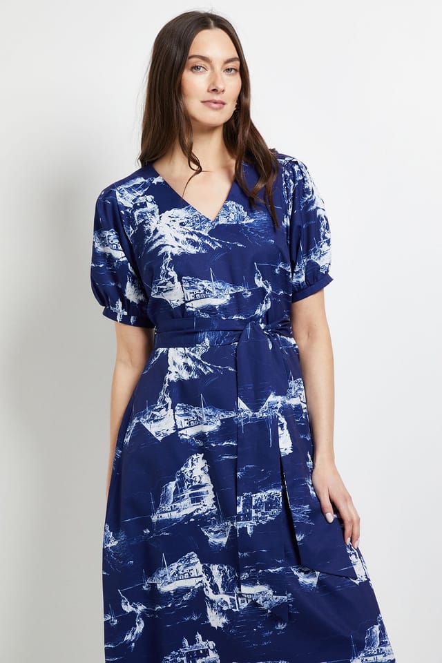 Principles Principles Women's Printed Puff Sleeve Midi Dress in Blue - 2