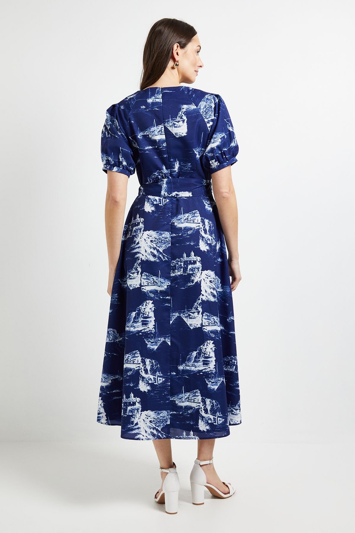 Principles Principles Women's Printed Puff Sleeve Midi Dress in Blue - 3