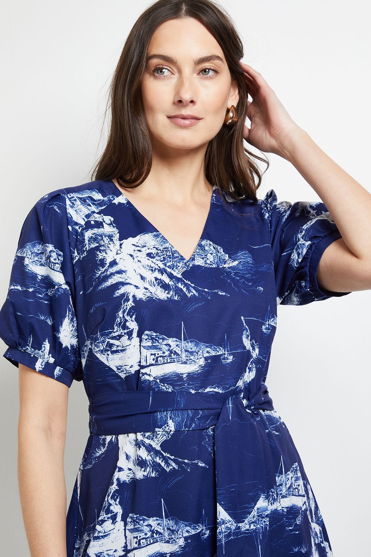 Principles Principles Women's Printed Puff Sleeve Midi Dress in Blue - 4