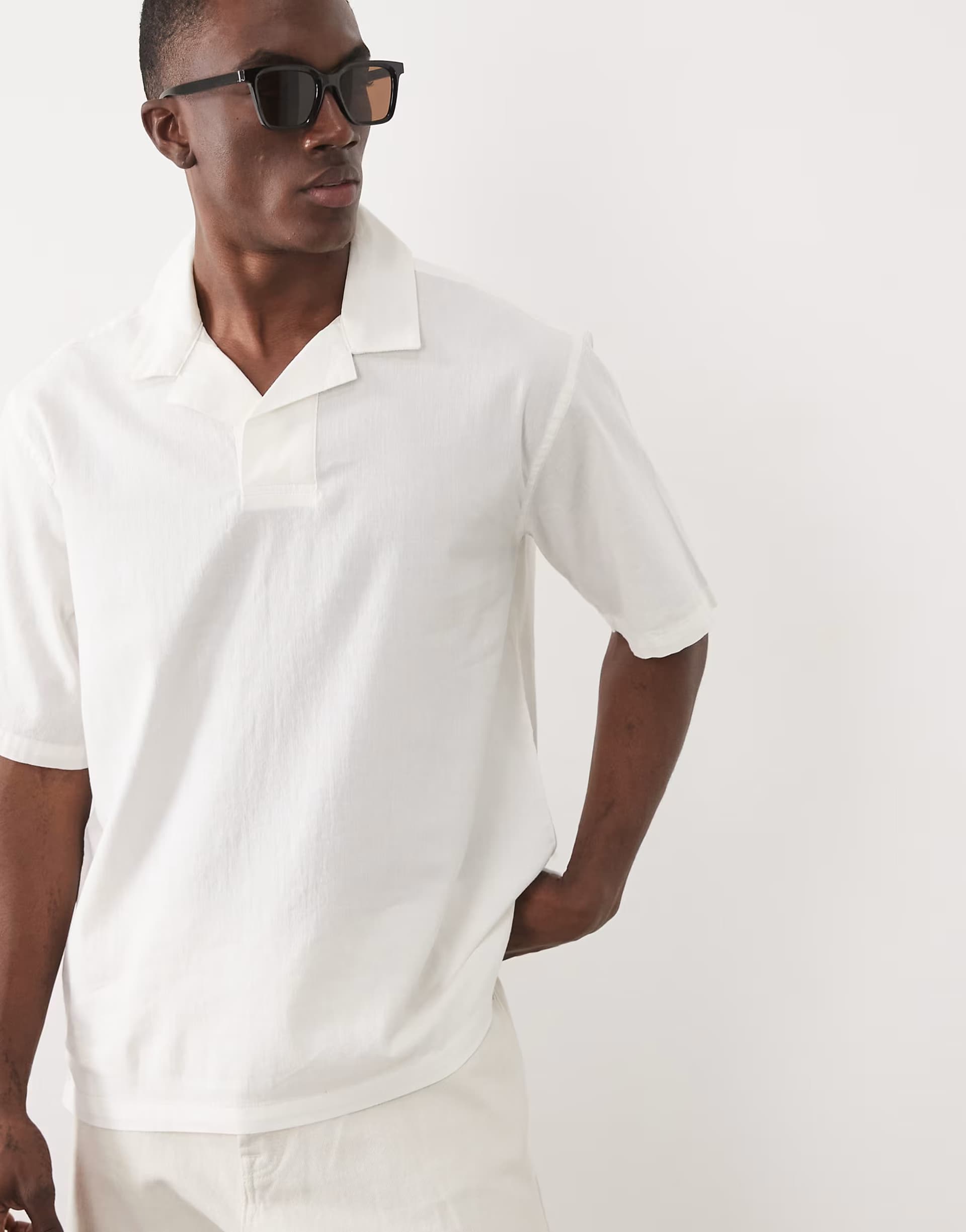 ASOS ONLY & SONS relaxed fit polo with linen in cream
