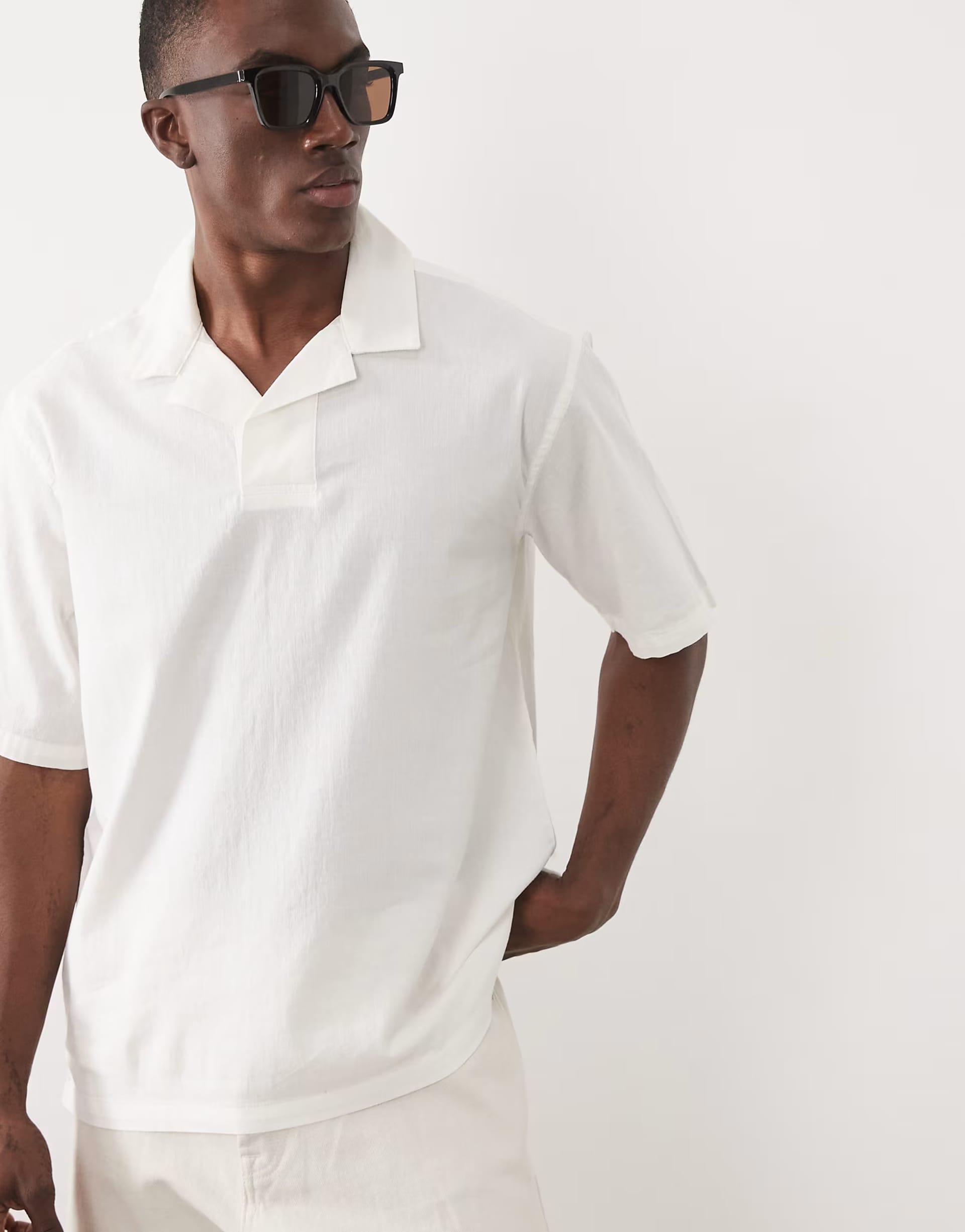 ASOS ONLY & SONS Cream Linen Polo Shirt