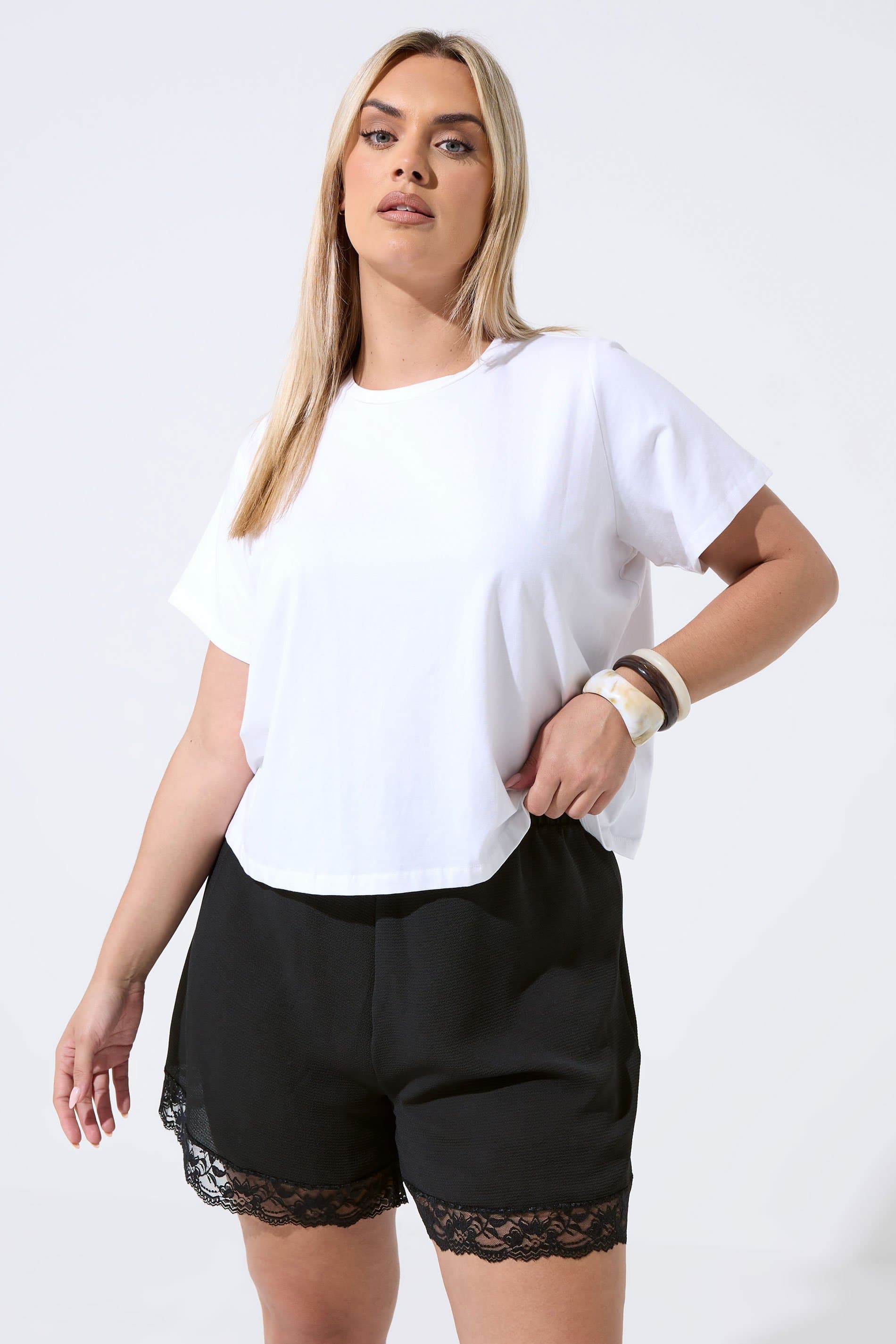 Limited Collection Plus Size Black Lace Hem Crinkle Shorts