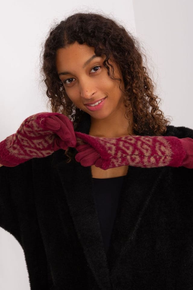 Love Lace Love Lace Women's Touchscreen Insulated Pull Off-Gloves With Flower Embroidery in Red - 2