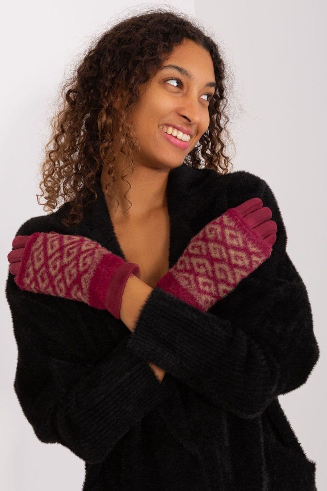 Love Lace Love Lace Women's Touchscreen Insulated Pull Off-Gloves With Flower Embroidery in Red - 4