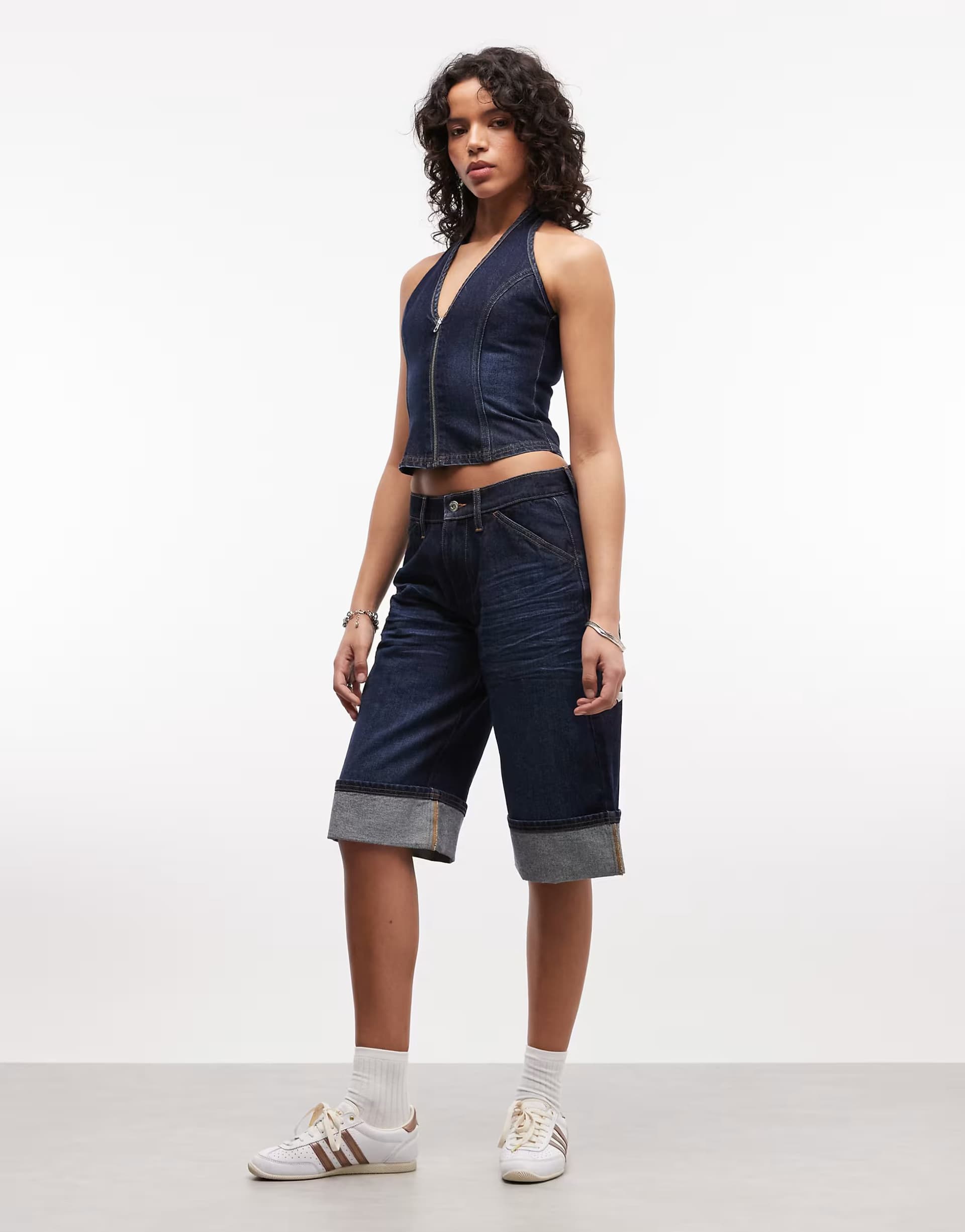 ASOS COLLUSION denim top and capri in rinsewash co-ord