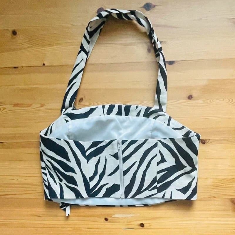 Topshop Topshop beige linen blend zebra crop top Size