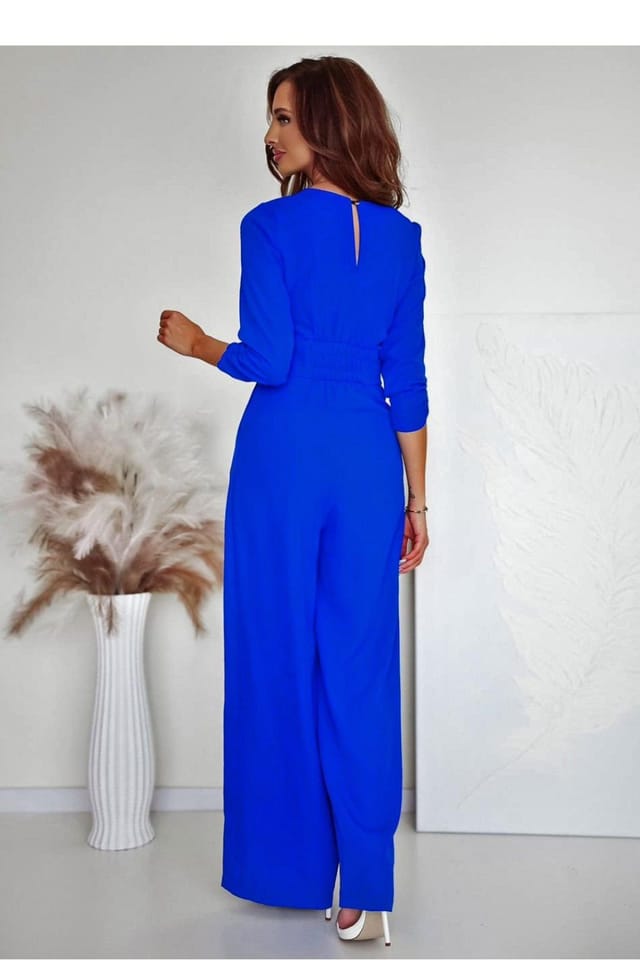 Love Lace Love Lace Women's V Neck Chain Waist Jumpsuit with Pockets in Blue - 2