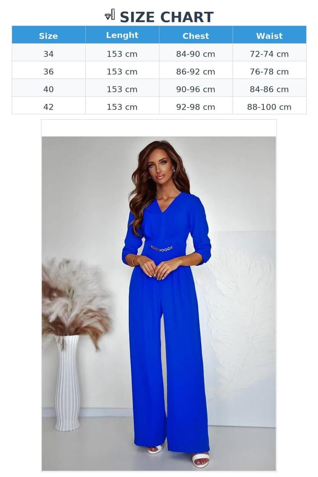 Love Lace Love Lace Women's V Neck Chain Waist Jumpsuit with Pockets in Blue - 3