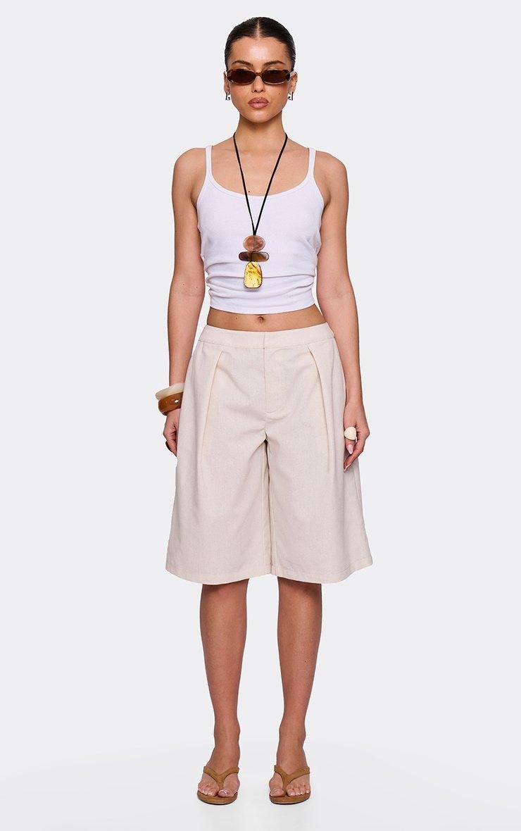 EGO Pleated Front Tailored Jorts In Stone Linen, Women's Size UK 6 - 2