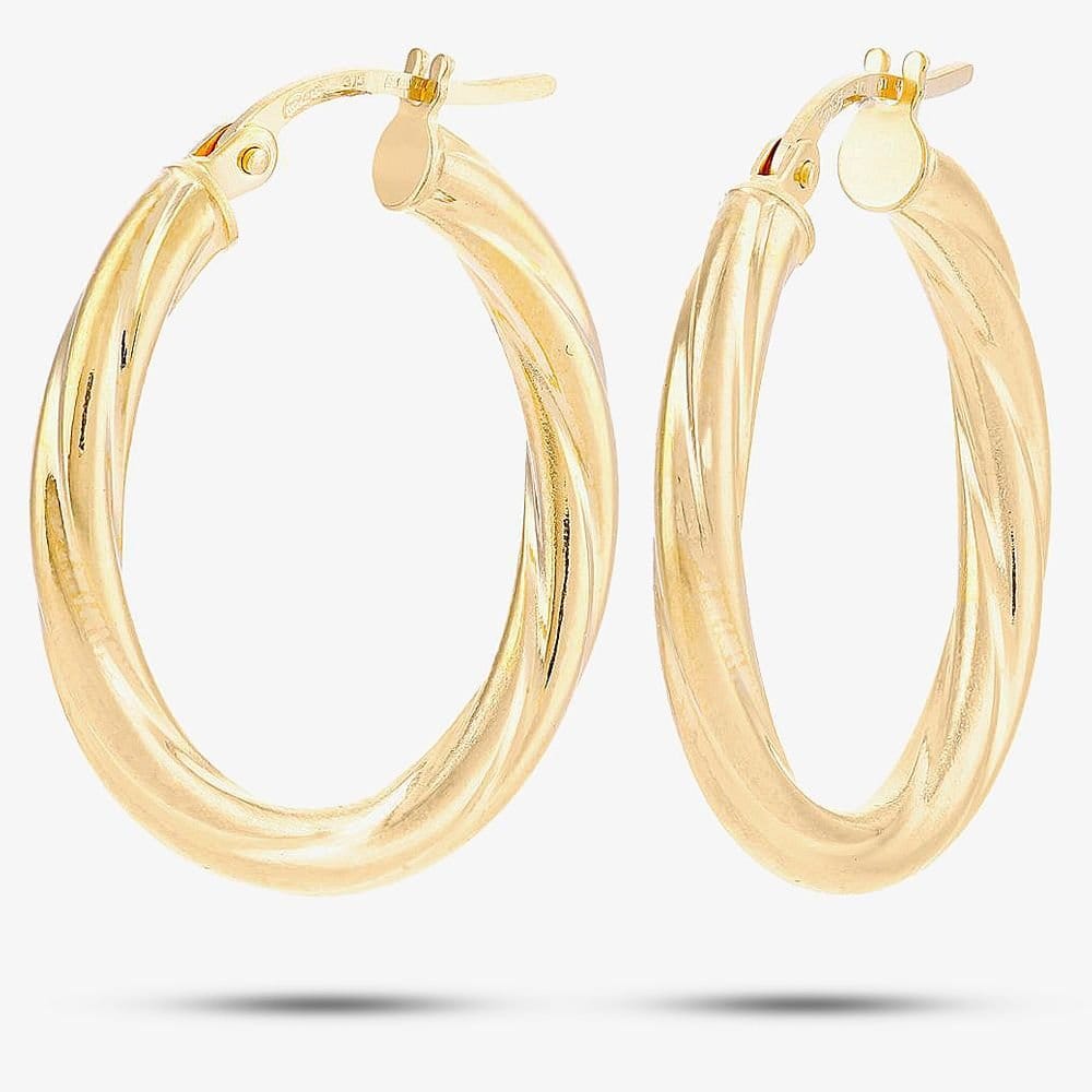 T.H.Baker T.H.Baker Women's 9ct Yellow Gold Oval Twist Creole Earrings UER067Y - 1