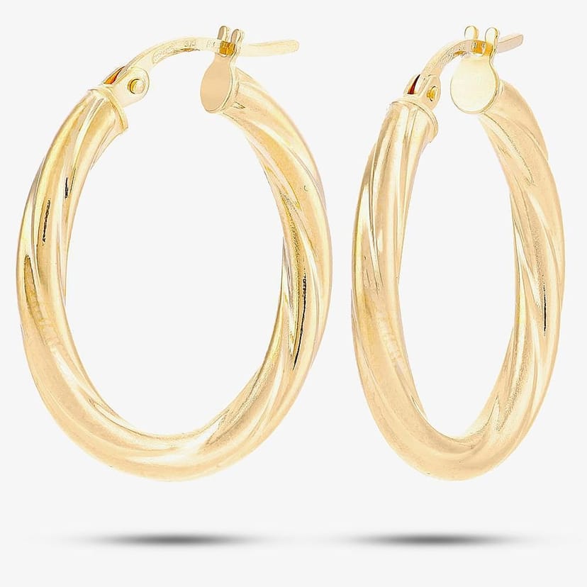 T.H.Baker T.H.Baker Women's 9ct Yellow Gold Oval Twist Creole Earrings UER067Y - 1