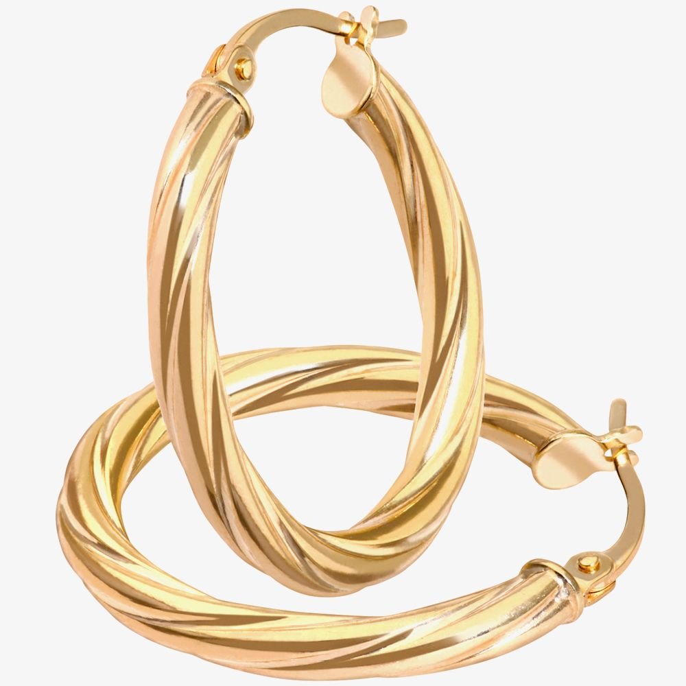 T.H.Baker T.H.Baker Women's 9ct Yellow Gold Oval Twist Creole Earrings UER067Y - 3
