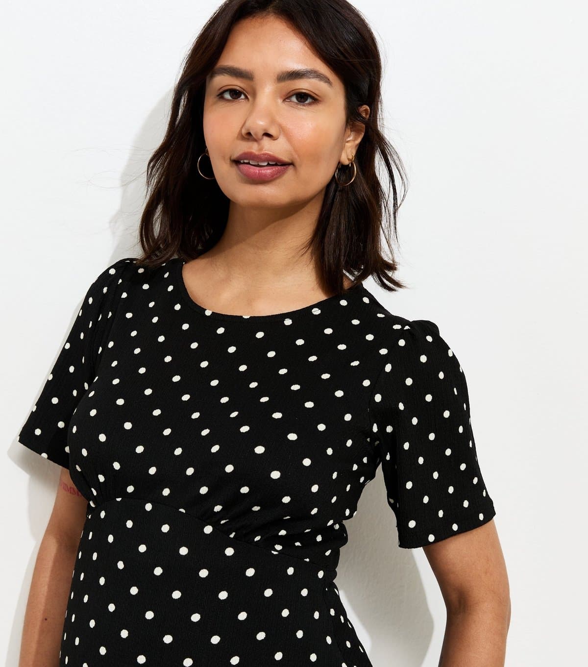 New Look Women's Maternity Black Cotton Polka Dot T-Shirt New Look