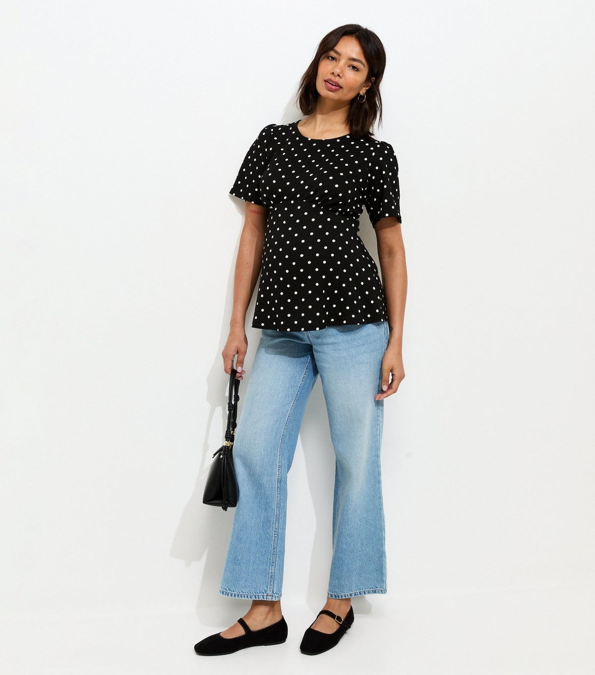 New Look Women's Maternity Black Cotton Polka Dot T-Shirt New Look - 3