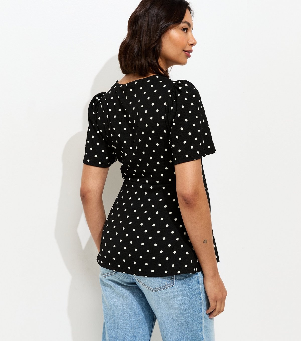 New Look Women's Maternity Black Cotton Polka Dot T-Shirt New Look - 4